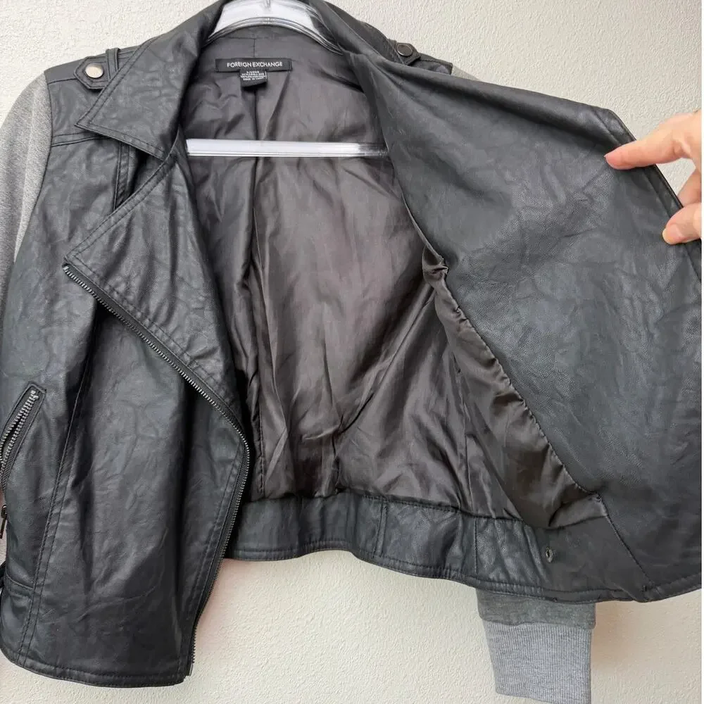 Foreign Exchange Black Gray Womens S Moto Jacket